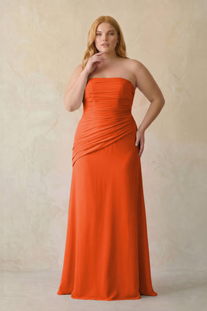 Cinnamon Sheath Chiffon Strapless Pleated Bridesmaid Dress [sizeplus] | KISSBRIDAL