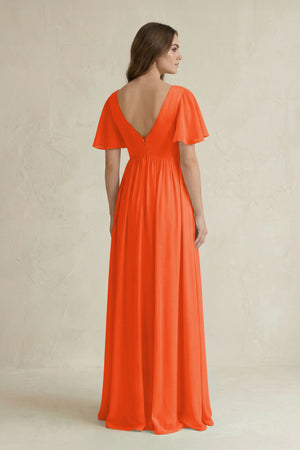 Cinnamon Short Sleeve V-Neck A-Line Chiffon Bridesmaid Dress (2) | KISSBRIDAL