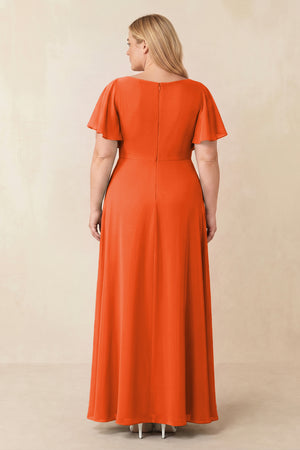 Cinnamon Short Sleeves Bateau A-Line Chiffon Bridesmaid Dress (2) [sizeplus] | KISSBRIDAL