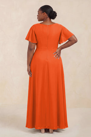 Cinnamon Short Sleeves Bateau A-Line Chiffon Bridesmaid Dress (4) [sizeplus] | KISSBRIDAL