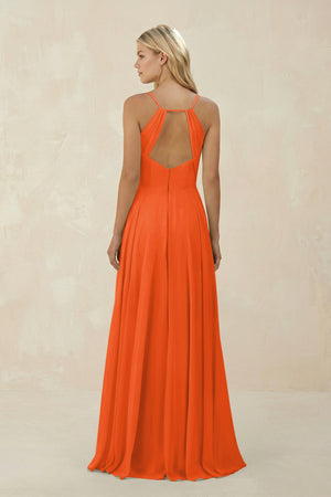 Cinnamon Spaghetti Strap A-Line Chiffon Bridesmaid Dress (2) | KISSBRIDAL