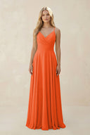 Cinnamon Spaghetti Strap A-Line Chiffon Bridesmaid Dress | KISSBRIDAL