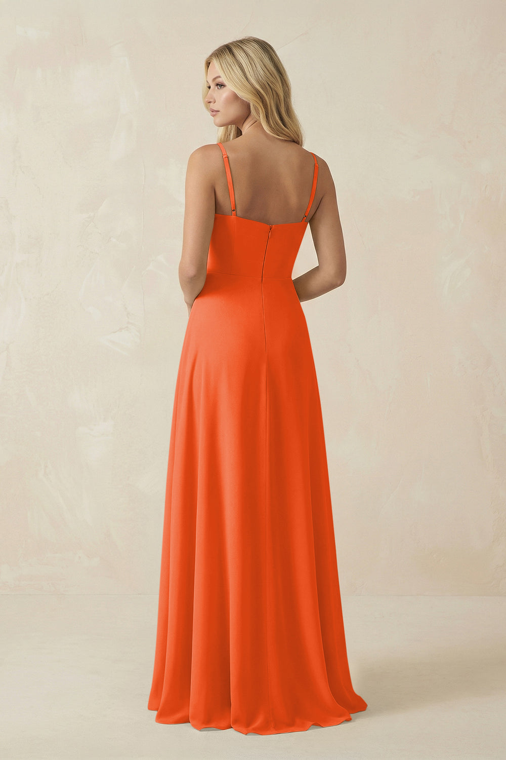 Spaghetti Strap Chiffon A-Line Bridesmaid Dress in Cinnamon