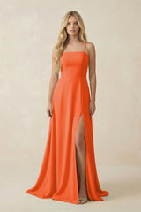 Cinnamon Spaghetti Strap Chiffon A-Line Bridesmaid Dress | KISSBRIDAL