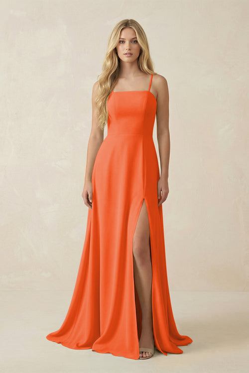 Cinnamon Spaghetti Strap Chiffon A-Line Bridesmaid Dress | KISSBRIDAL
