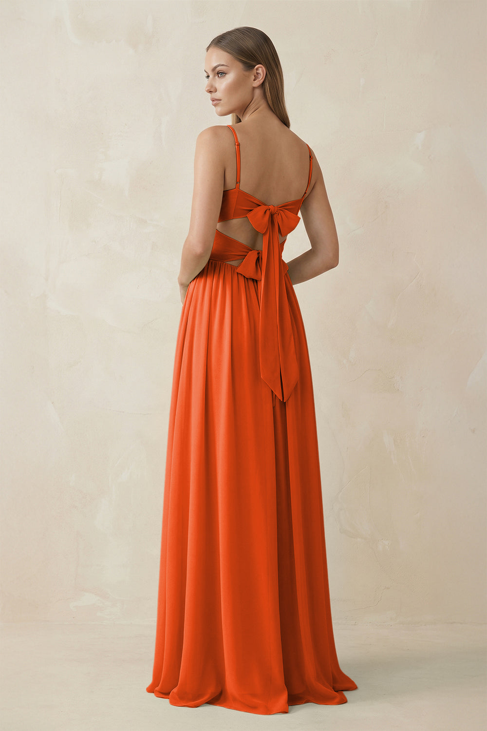 Spaghetti Strap Pleated A-Line Chiffon Bridesmaid Dress in Cinnamon
