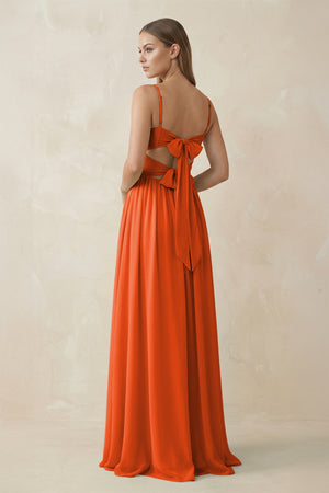 Cinnamon Spaghetti Strap Pleated A-Line Chiffon Bridesmaid Dress (2) | KISSBRIDAL
