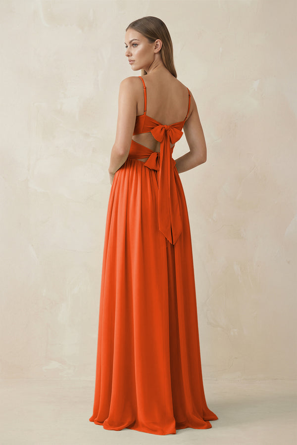 Cinnamon Spaghetti Strap Pleated A-Line Chiffon Bridesmaid Dress (2) | KISSBRIDAL