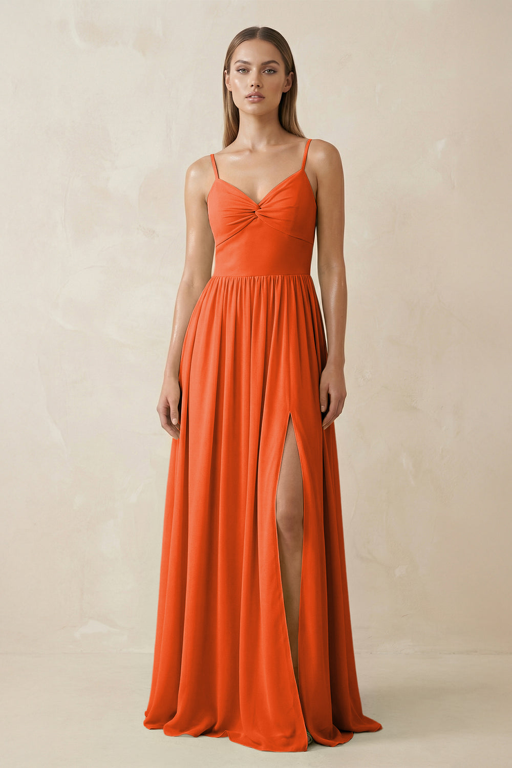 Spaghetti Strap Pleated A-Line Chiffon Bridesmaid Dress in Cinnamon