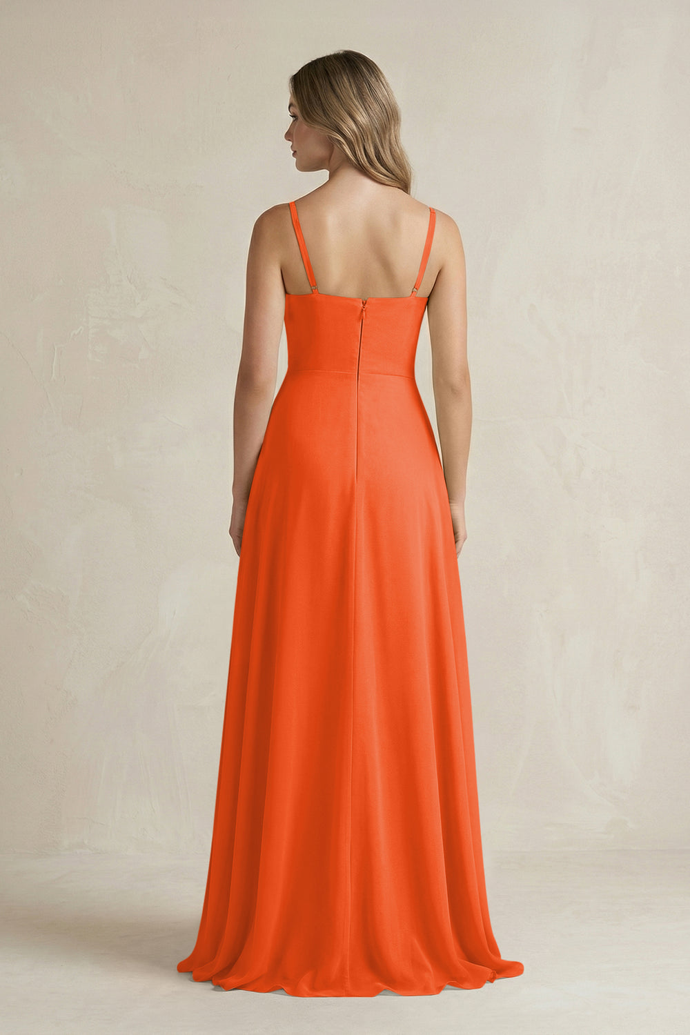Spaghetti Strap Ruffled A-Line Chiffon Bridesmaid Dress in Cinnamon