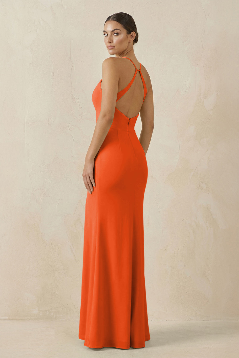 Spaghetti Strap Sheath Chiffon Bridesmaid Dress With Slit in Cinnamon