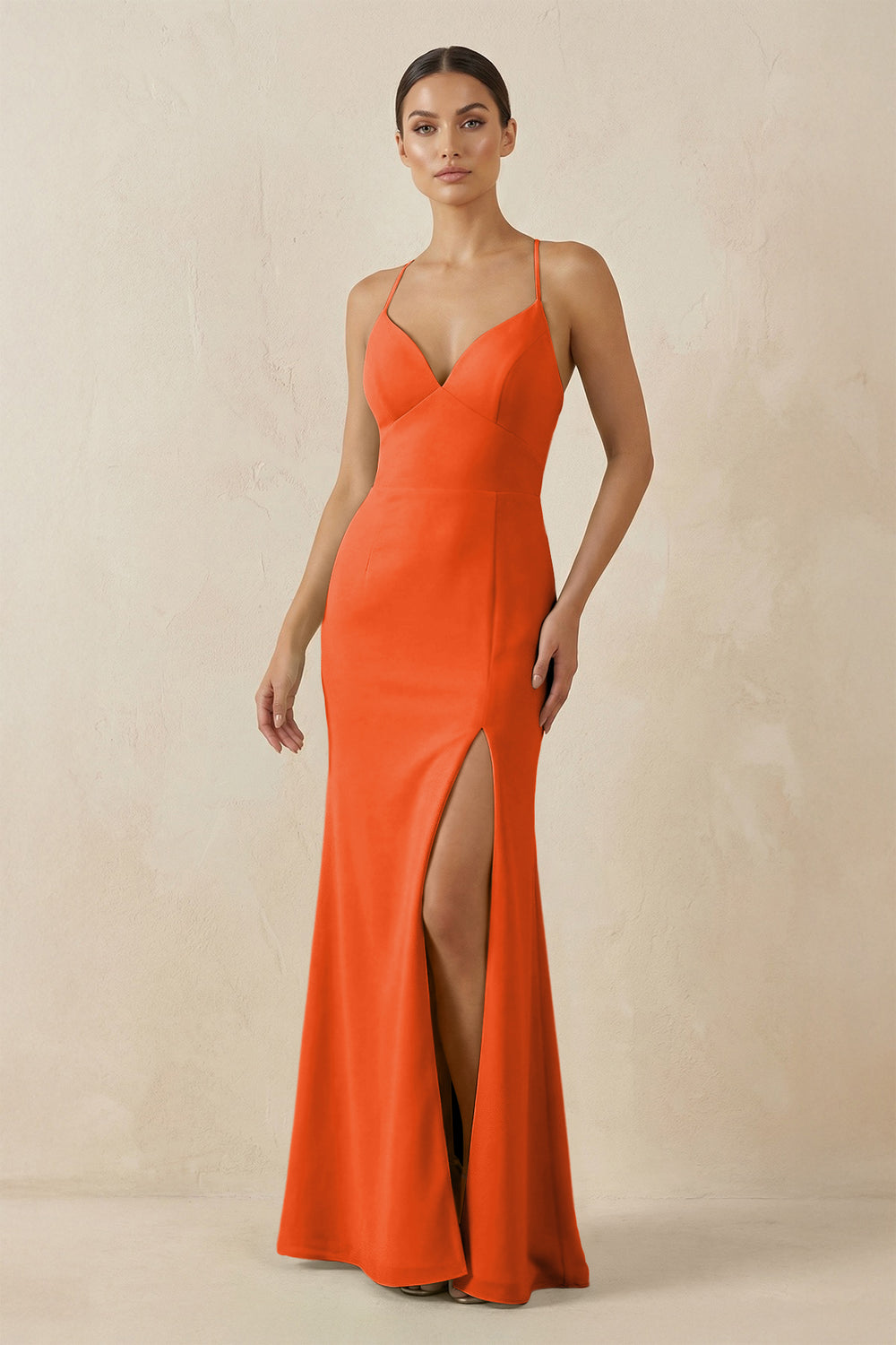 Spaghetti Strap Sheath Chiffon Bridesmaid Dress With Slit in Cinnamon