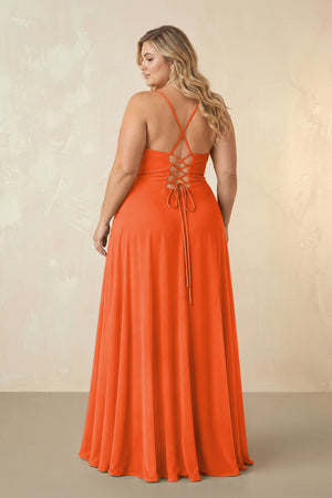 Cinnamon Spaghetti Straps Chiffon A-Line Bridesmaid Dress (2) [sizeplus] | KISSBRIDAL