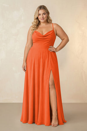 Cinnamon Spaghetti Straps Chiffon A-Line Bridesmaid Dress [sizeplus] | KISSBRIDAL