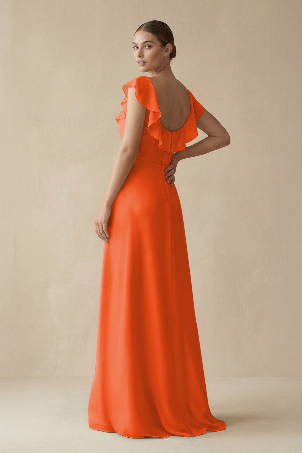 Square Neck A-Line Bridesmaid Dress with Ruffles in Cinnamon