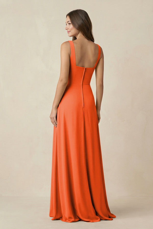 Cinnamon Square Neck A-Line Bridesmaid Dress With Slit (2) | KISSBRIDAL