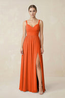 Cinnamon Sweetheart A-Line Chiffon Bridesmaid Dress with Slit in Cinnamon | KISSBRIDAL