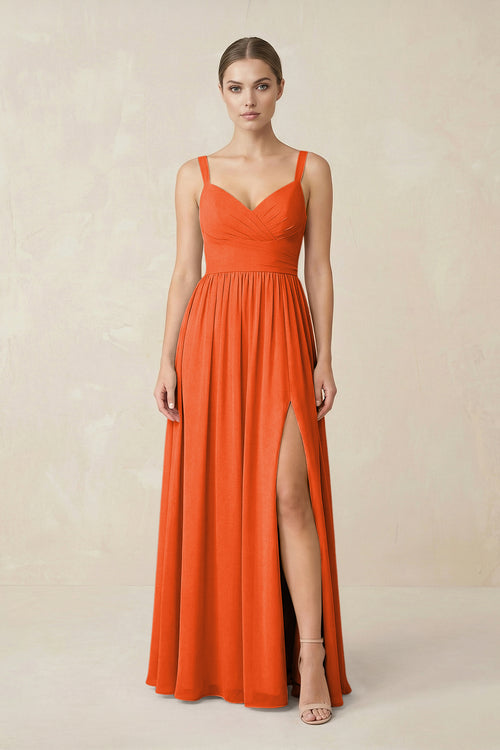 Cinnamon Sweetheart A-Line Chiffon Bridesmaid Dress with Slit in Cinnamon | KISSBRIDAL