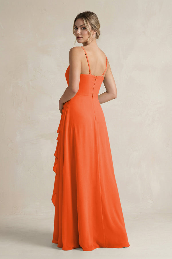 Cinnamon Sweetheart Ruffled A-Line Chiffon Bridesmaid Dress with Slit (2) | KISSBRIDAL
