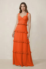 Cinnamon Sweetheart Tiered A-Line Chiffon Bridesmaid Dress | KISSBRIDAL