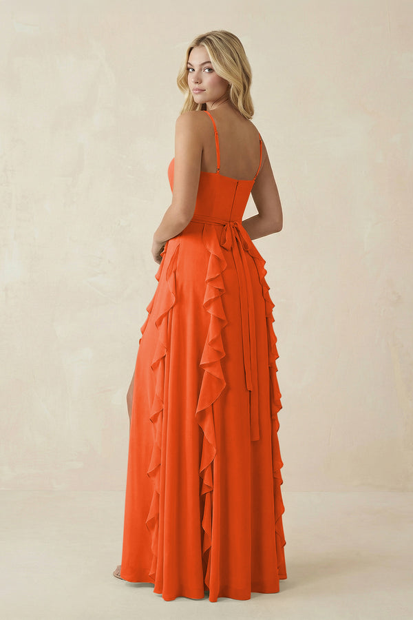 Cinnamon Tiered Ruffle A-Line Chiffon Bridesmaid Dress (2) | KISSBRIDAL
