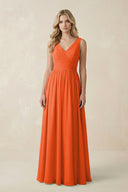 Cinnamon V-Neck A-Line Bridesmaid Dress with Back Bow | KISSBRIDAL