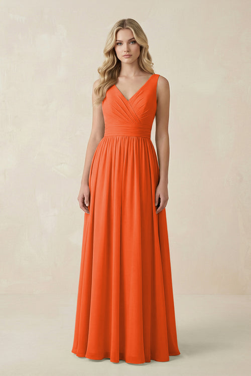 Cinnamon V-Neck A-Line Bridesmaid Dress with Back Bow | KISSBRIDAL