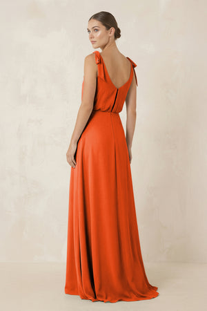 Cinnamon V-Neck A-Line Chiffon Bridesmaid Dress (2) | KISSBRIDAL