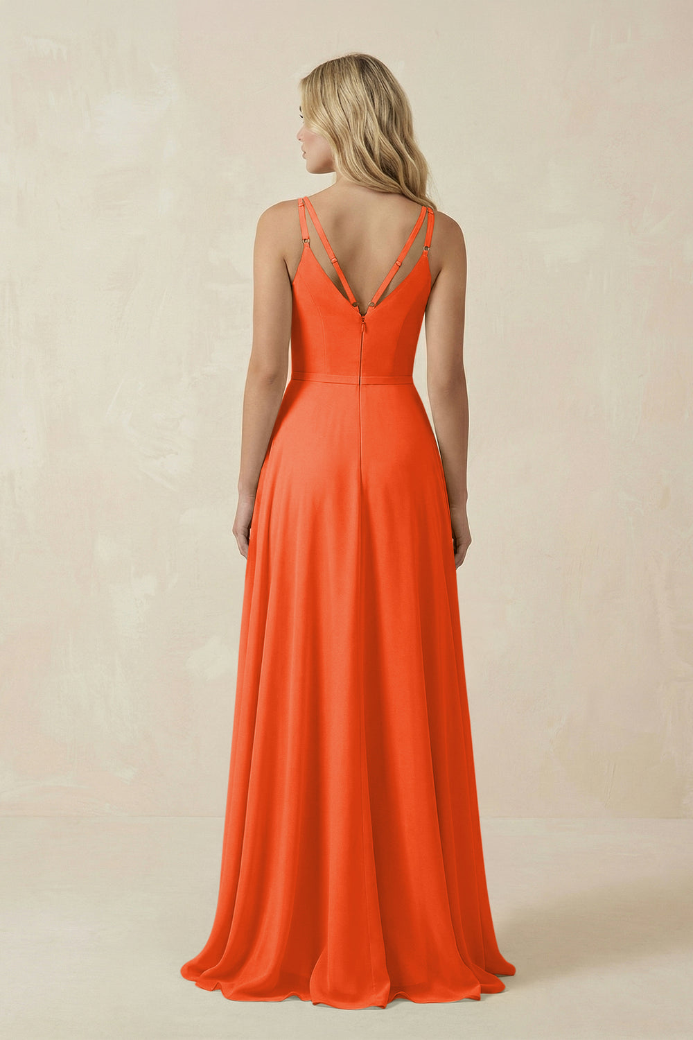 V-Neck A-Line Chiffon Bridesmaid Dress with Crisscross Back in Cinnamon