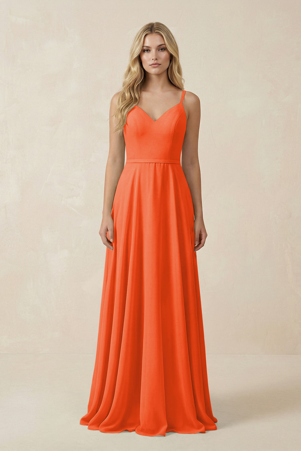 V-Neck A-Line Chiffon Bridesmaid Dress with Crisscross Back in Cinnamon