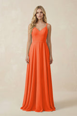 Cinnamon V-Neck A-Line Chiffon Bridesmaid Dress with Crisscross Back | KISSBRIDAL