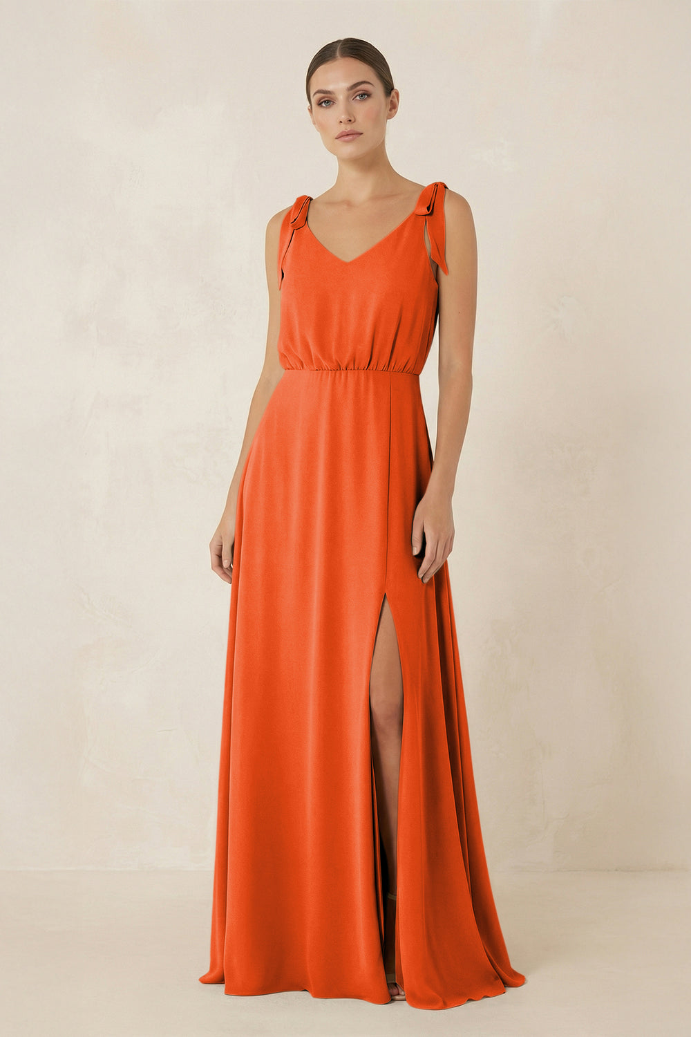 V-Neck A-Line Chiffon Bridesmaid Dress in Cinnamon