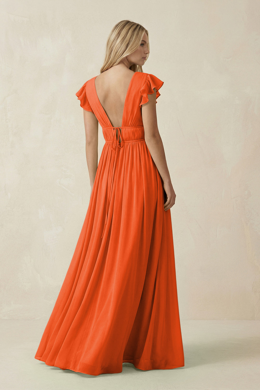 V-Neck A-Line Chiffon Cap Sleeves Bridesmaid Dress in Cinnamon