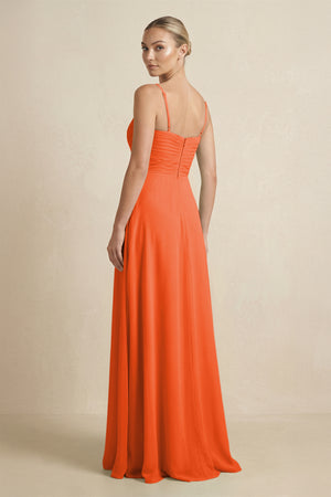 Cinnamon V-Neck A-Line Chiffon Pleated Bridesmaid Dress (2) | KISSBRIDAL