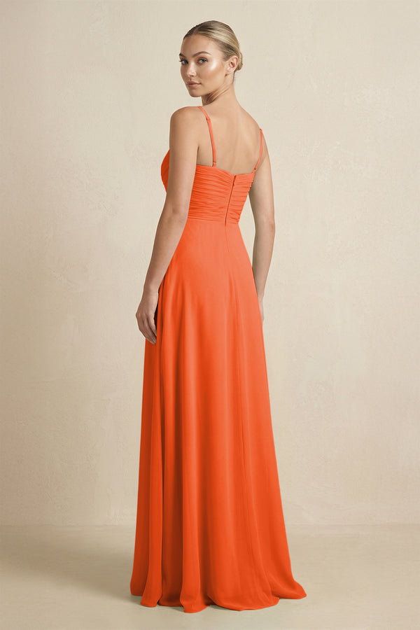 Cinnamon V-Neck A-Line Chiffon Pleated Bridesmaid Dress (2) | KISSBRIDAL