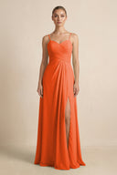 Cinnamon V-Neck A-Line Chiffon Pleated Bridesmaid Dress | KISSBRIDAL