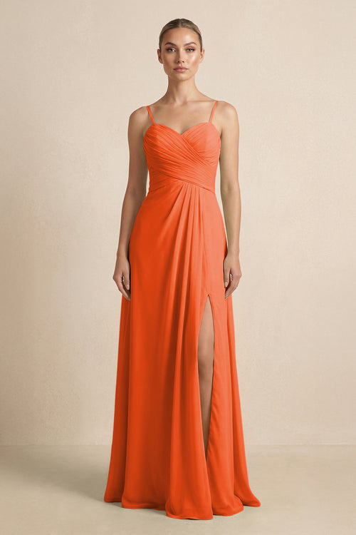 Cinnamon V-Neck A-Line Chiffon Pleated Bridesmaid Dress | KISSBRIDAL