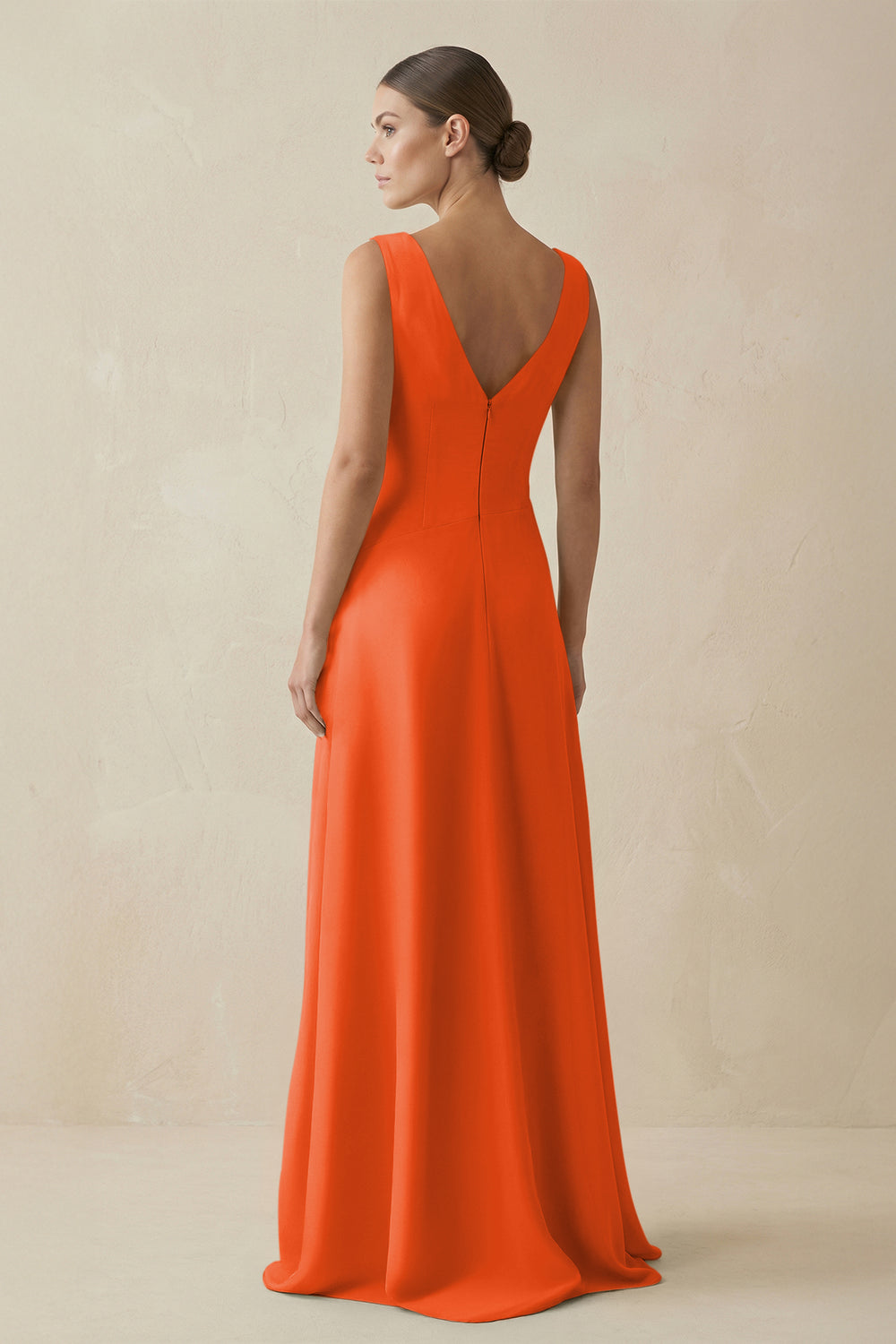 V-Neck A-Line Chiffon Ruffled Bridesmaid Dress in Cinnamon