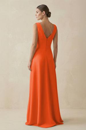 Cinnamon V-Neck A-Line Chiffon Ruffled Bridesmaid Dress (2) | KISSBRIDAL