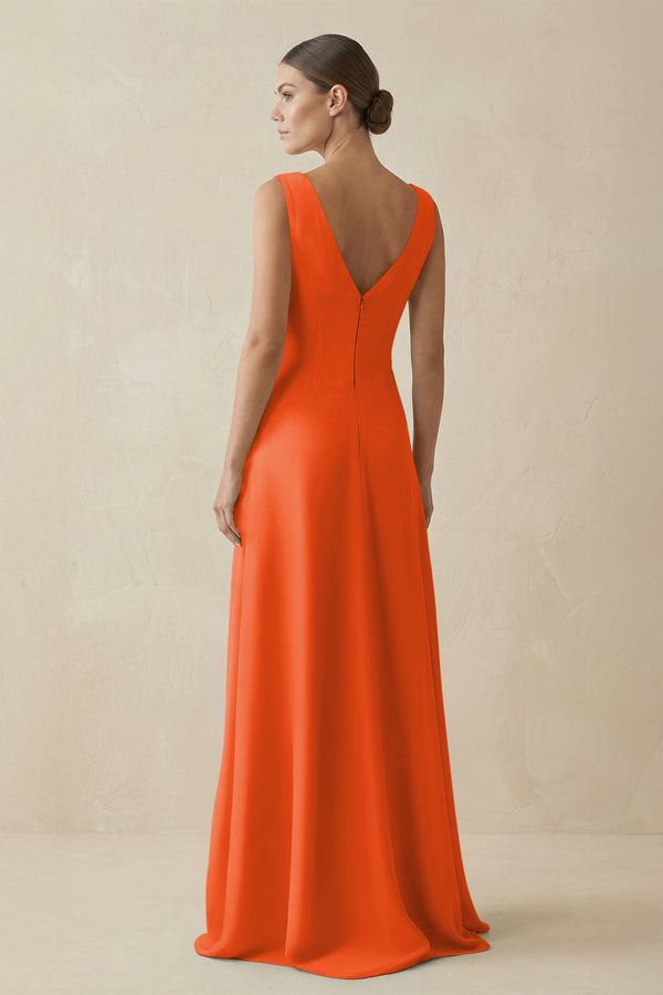 Cinnamon V-Neck A-Line Chiffon Ruffled Bridesmaid Dress (2) | KISSBRIDAL