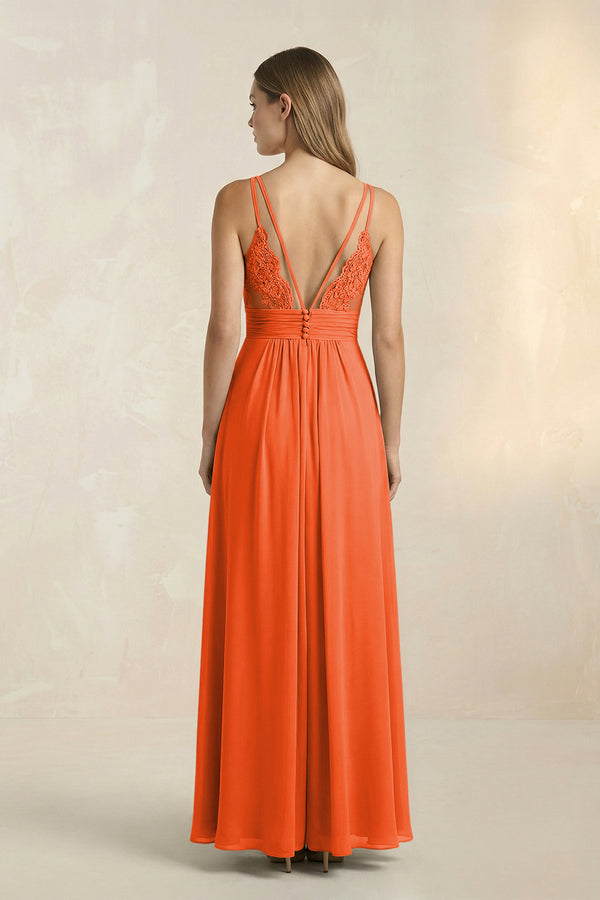 Cinnamon V-Neck A-Line Pleated Chiffon Bridesmaid Dress (2) | KISSBRIDAL
