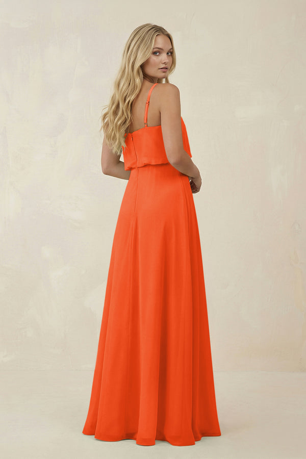 Cinnamon V-Neck Blouson A-Line Chiffon Bridesmaid Dress (2) | KISSBRIDAL