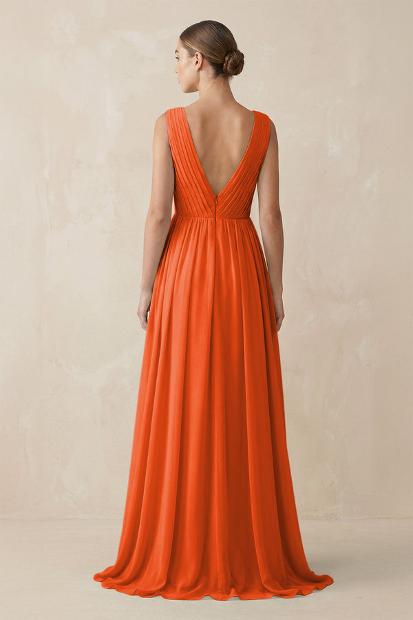 Cinnamon V-Neck Pleated A-Line Chiffon Bridesmaid Dress (2) | KISSBRIDAL
