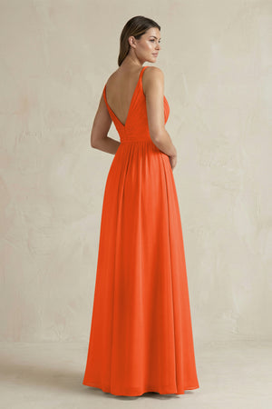 Cinnamon V-Neck Pleated A-Line Chiffon Bridesmaid Dress (2) | KISSBRIDAL