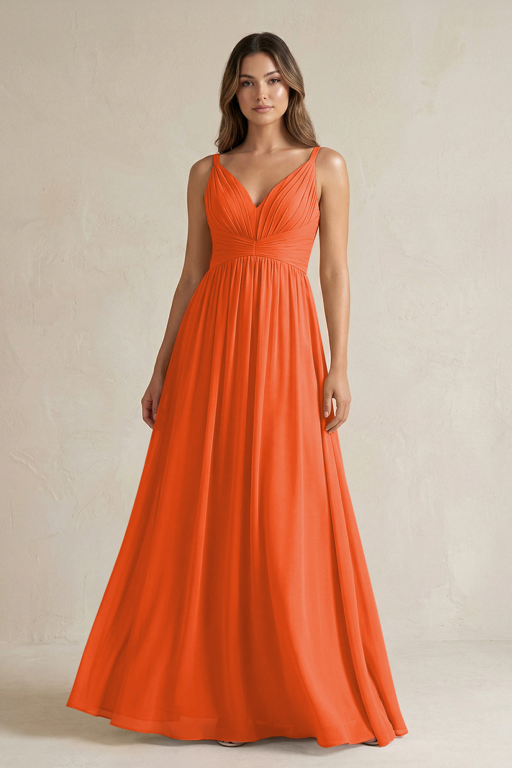 V-Neck Pleated A-Line Chiffon Bridesmaid Dress in Cinnamon