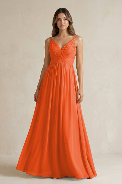 Cinnamon V-Neck Pleated A-Line Chiffon Bridesmaid Dress | KISSBRIDAL