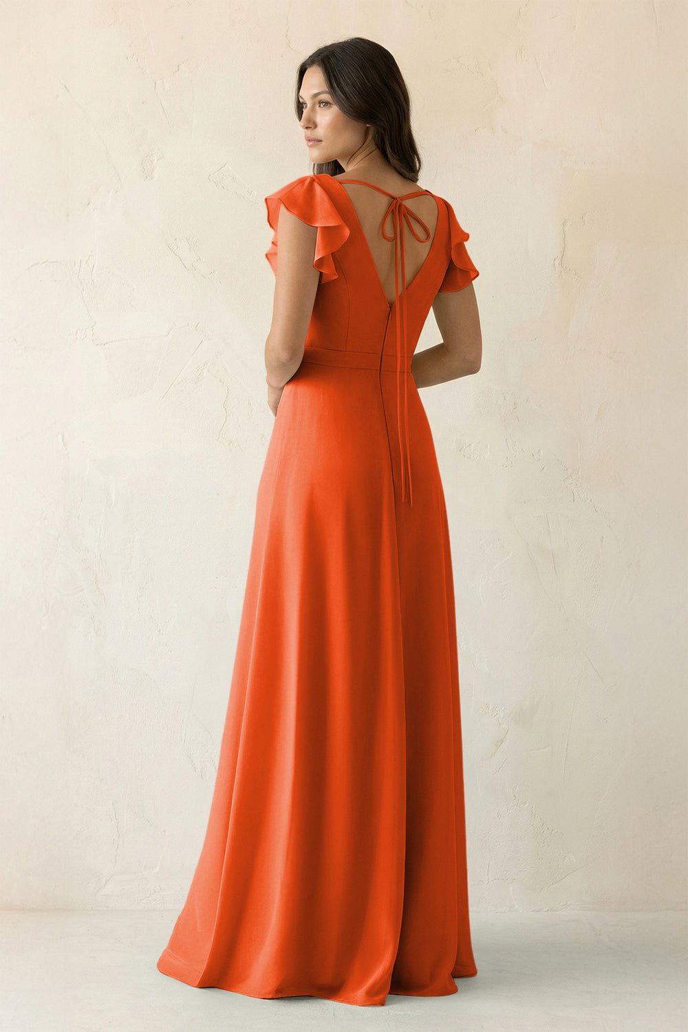 V-Neck Ruffled A-Line Chiffon Bridesmaid Dress in Cinnamon
