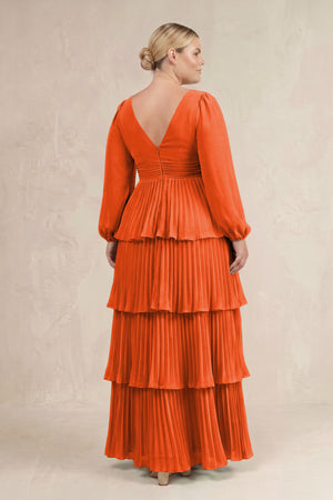 Cinnamon V-Neck Tiered A-Line Long Sleeve Bridesmaid Dress (4) [sizeplus] | KISSBRIDAL