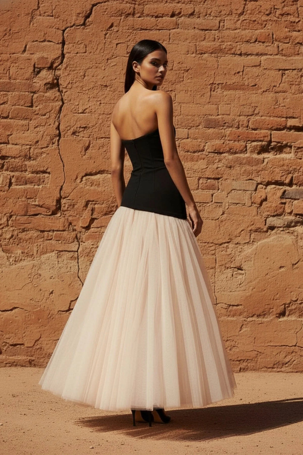 Corset Gown in Black and Beige - SHE IS ME