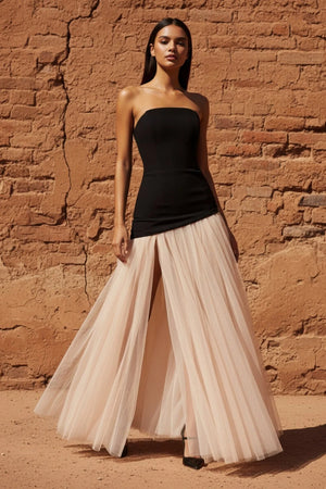 Corset Gown in Black and Beige - SHE IS ME